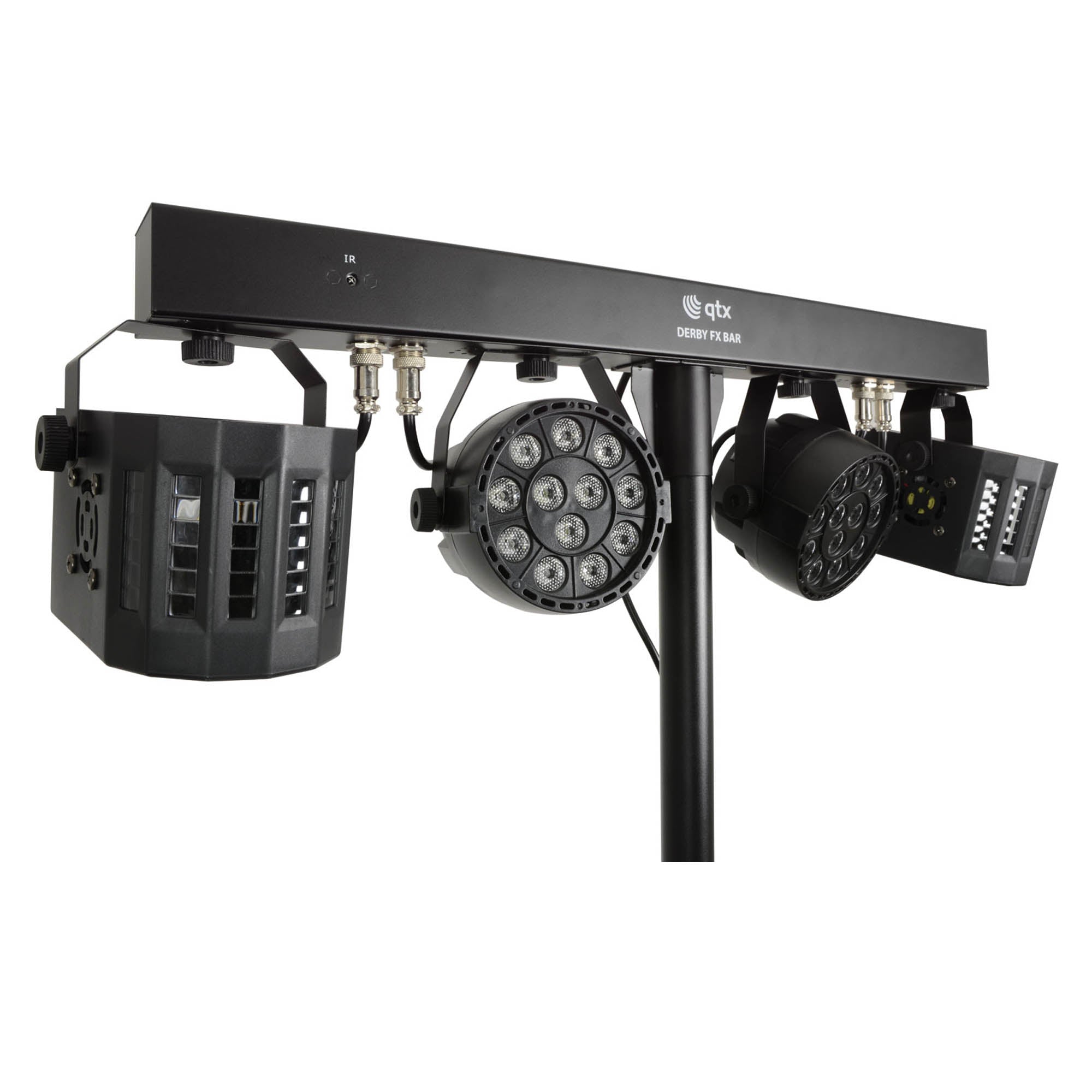 QTX Portable DJ Lighting Kit with Wash Lights, Derby Effects and Stand