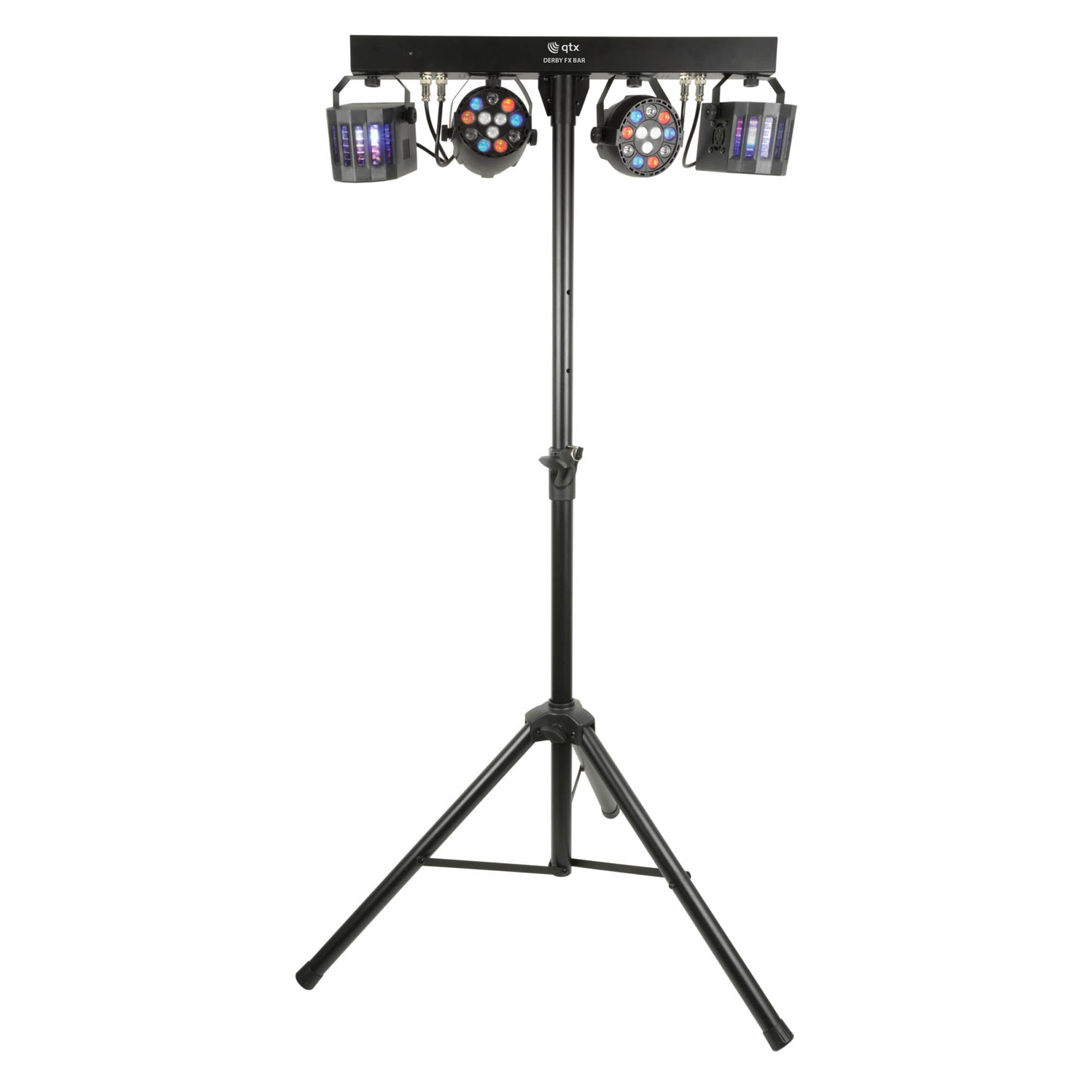 QTX Portable DJ Lighting Kit with Wash Lights, Derby Effects and Stand