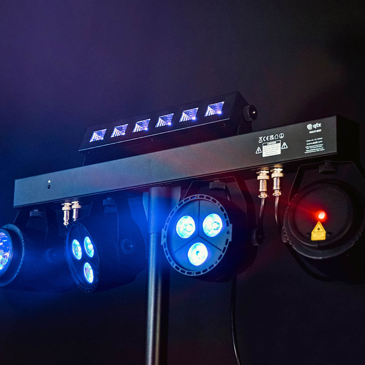 QTX Multi-Effect DJ Light Bar with Wash Lights, Ball Effect, Laser, UV and Strobe on Stand