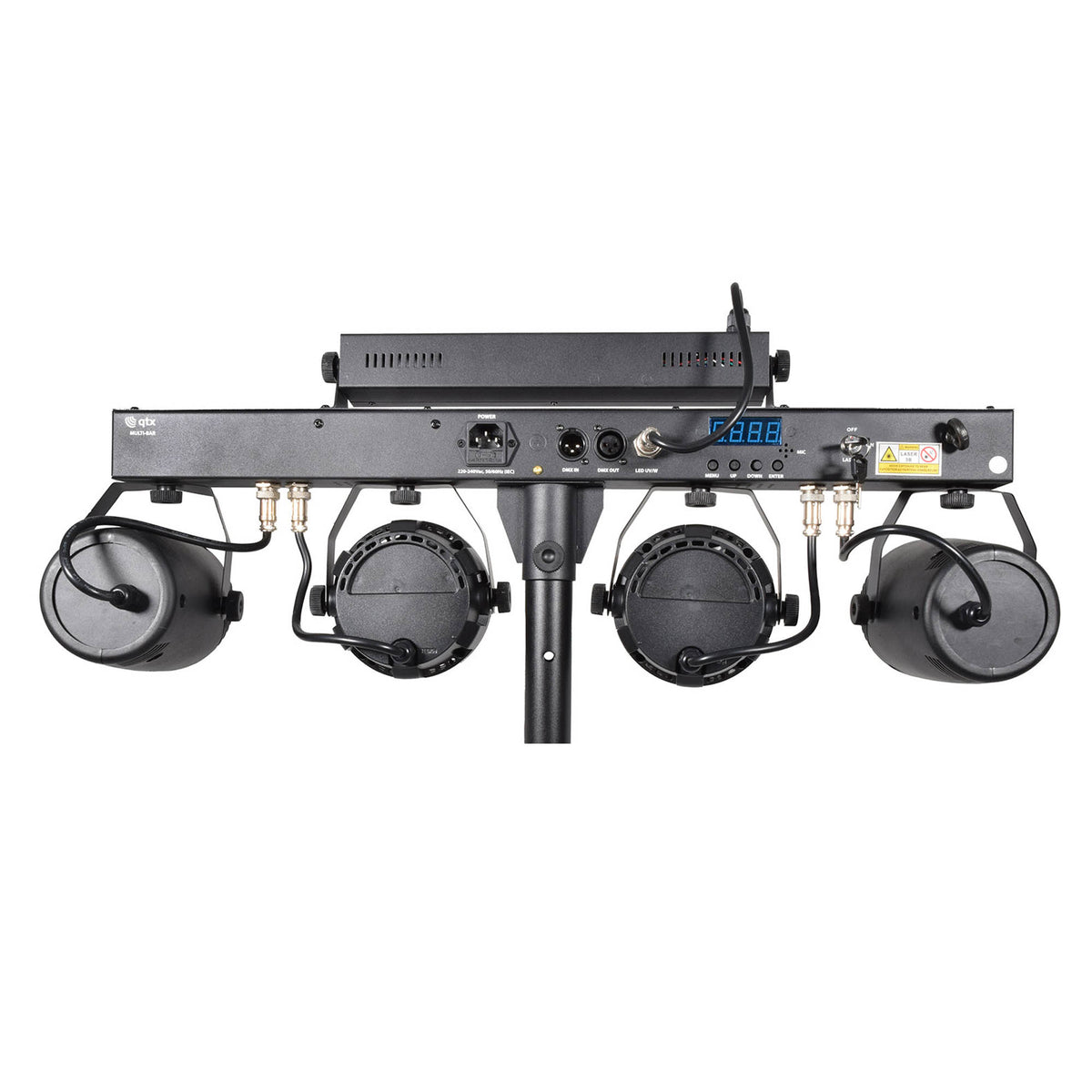 QTX Multi-Effect DJ Light Bar with Wash Lights, Ball Effect, Laser, UV and Strobe on Stand