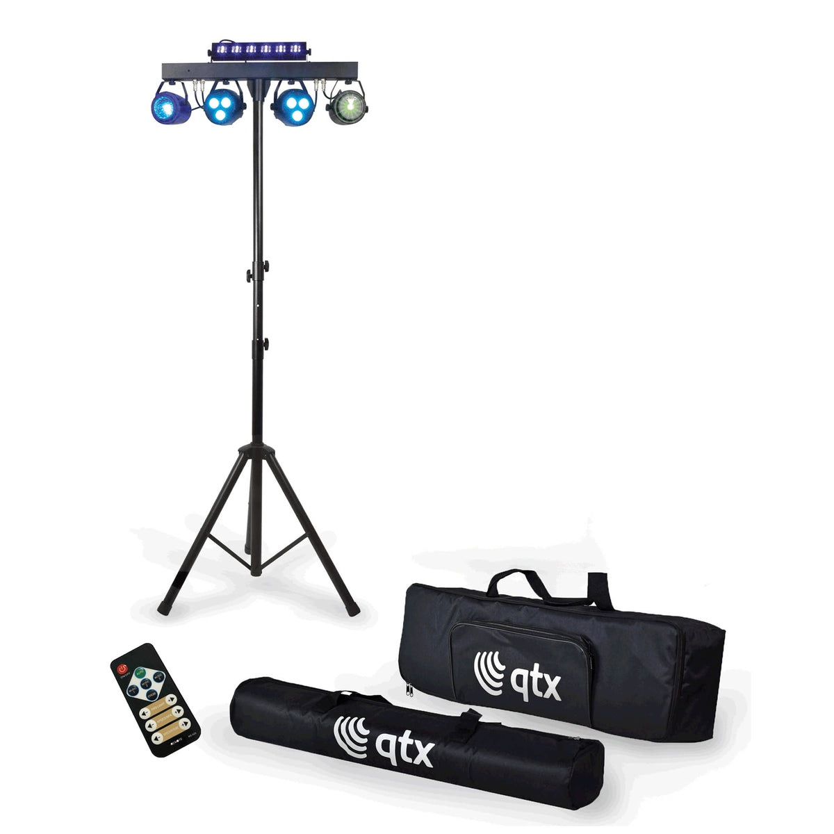 QTX Multi-Effect DJ Light Bar with Wash Lights, Ball Effect, Laser, UV and Strobe on Stand