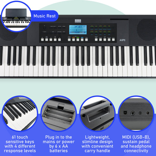 Axus AXP3 61 Note Slimline Portable Keyboard