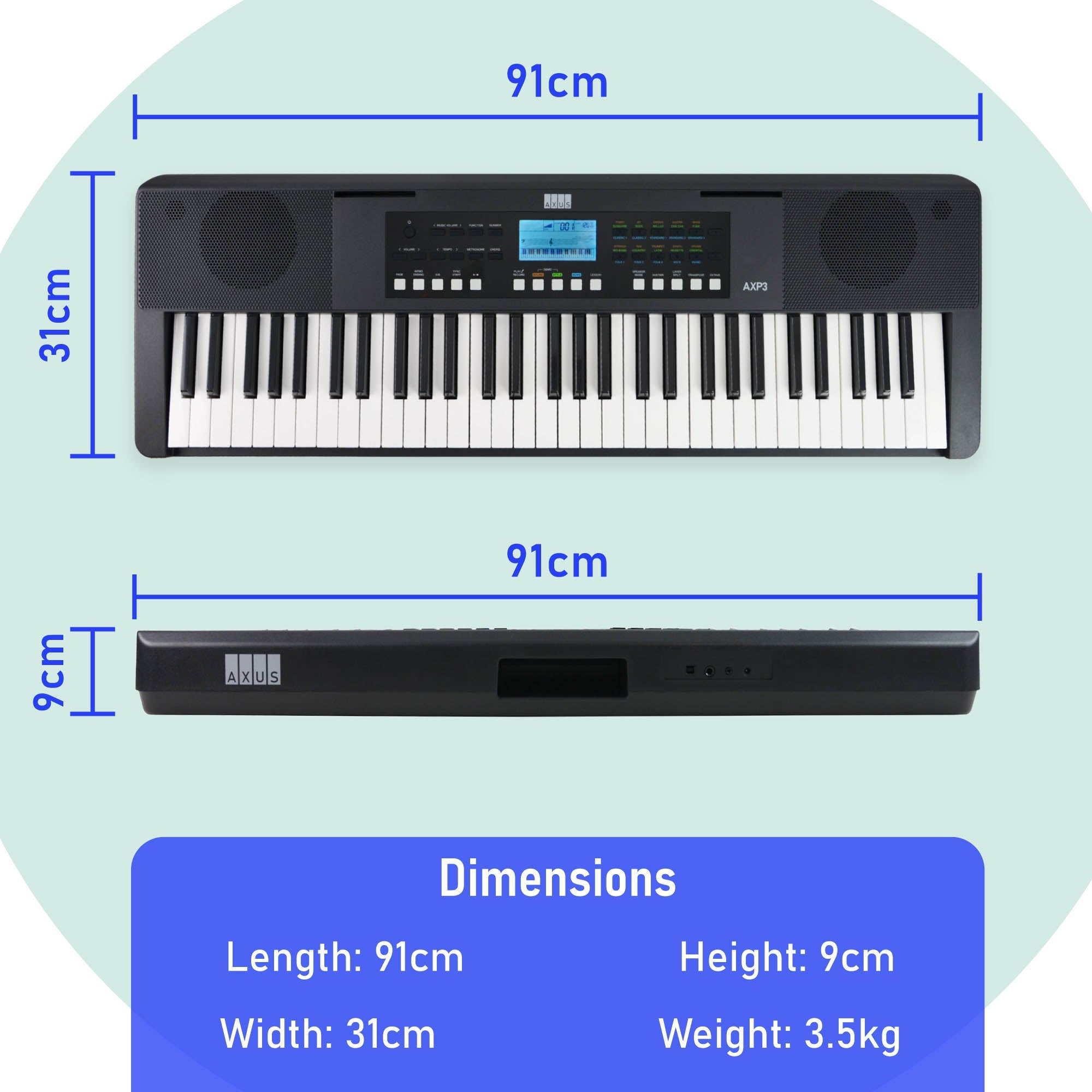 Axus AXP3 61 Note Slimline Portable Keyboard Package