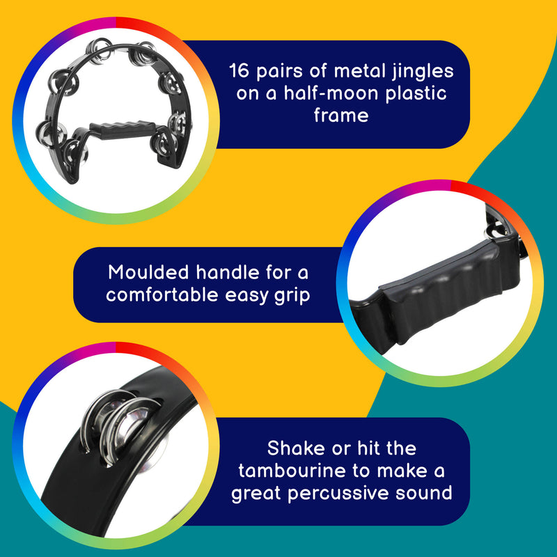 A-Star Half Moon Tambourine Black Tambourines, Tambours and Drums