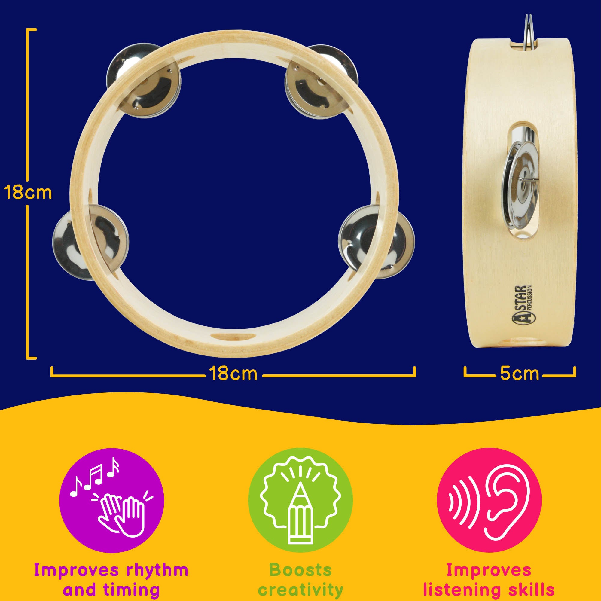 A-Star Headless Tambourine - 6 Inch - Pack of 10