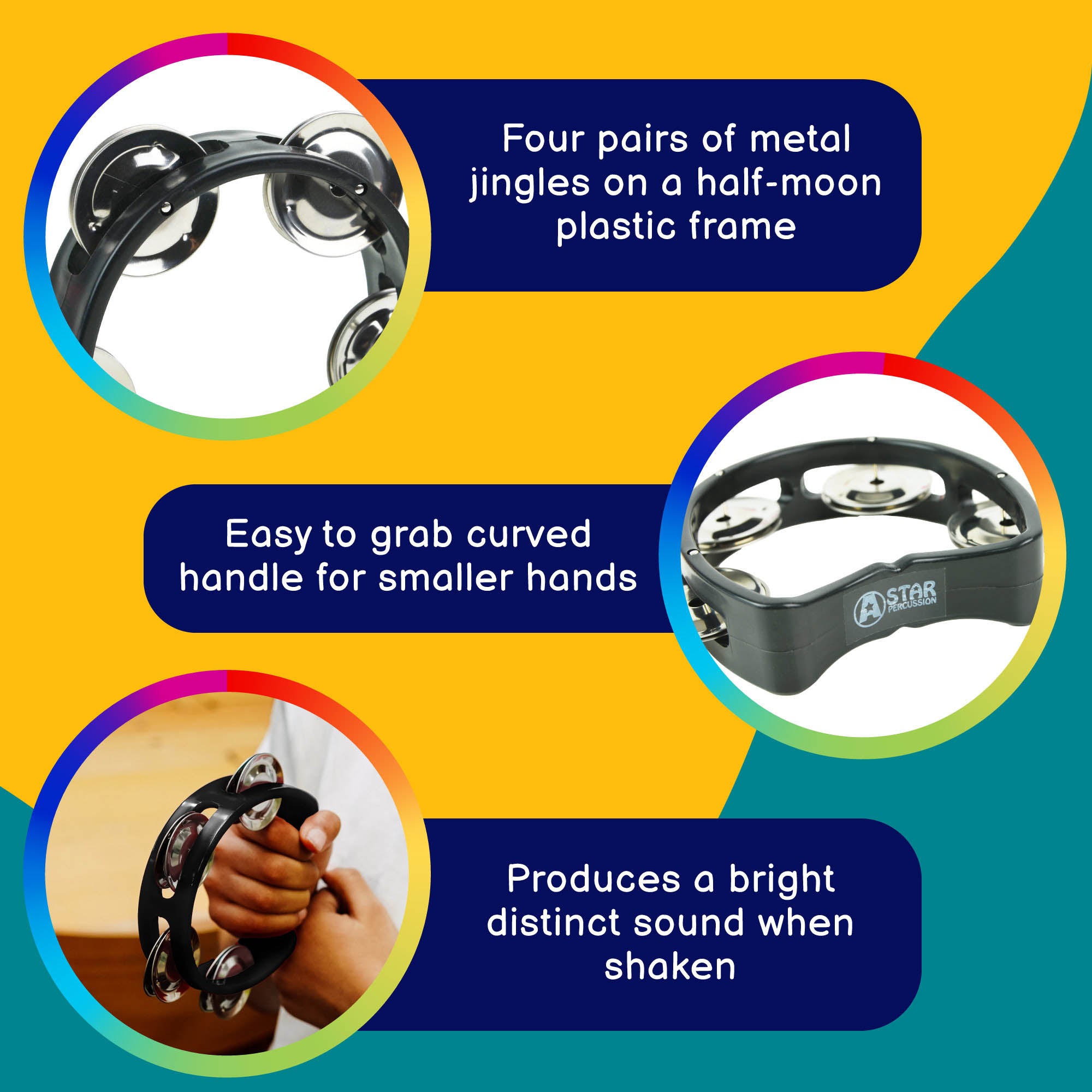 A-Star Mini Tambourine Black Tambourines, Tambours and Drums#Colour_Black