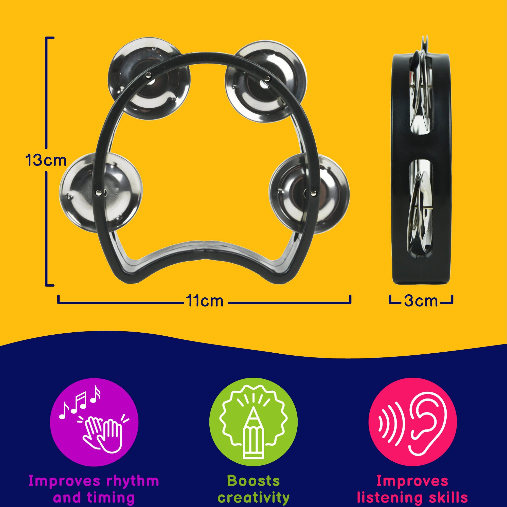 A-Star Mini Tambourine Black Tambourines, Tambours and Drums#Colour_Black