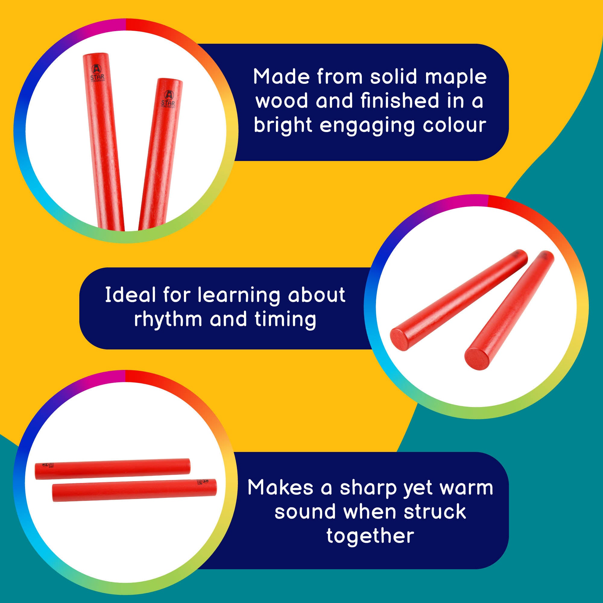 A-Star Coloured Claves - 10 Pairs Claves, Castanets and Woodblocks#Colour_Red