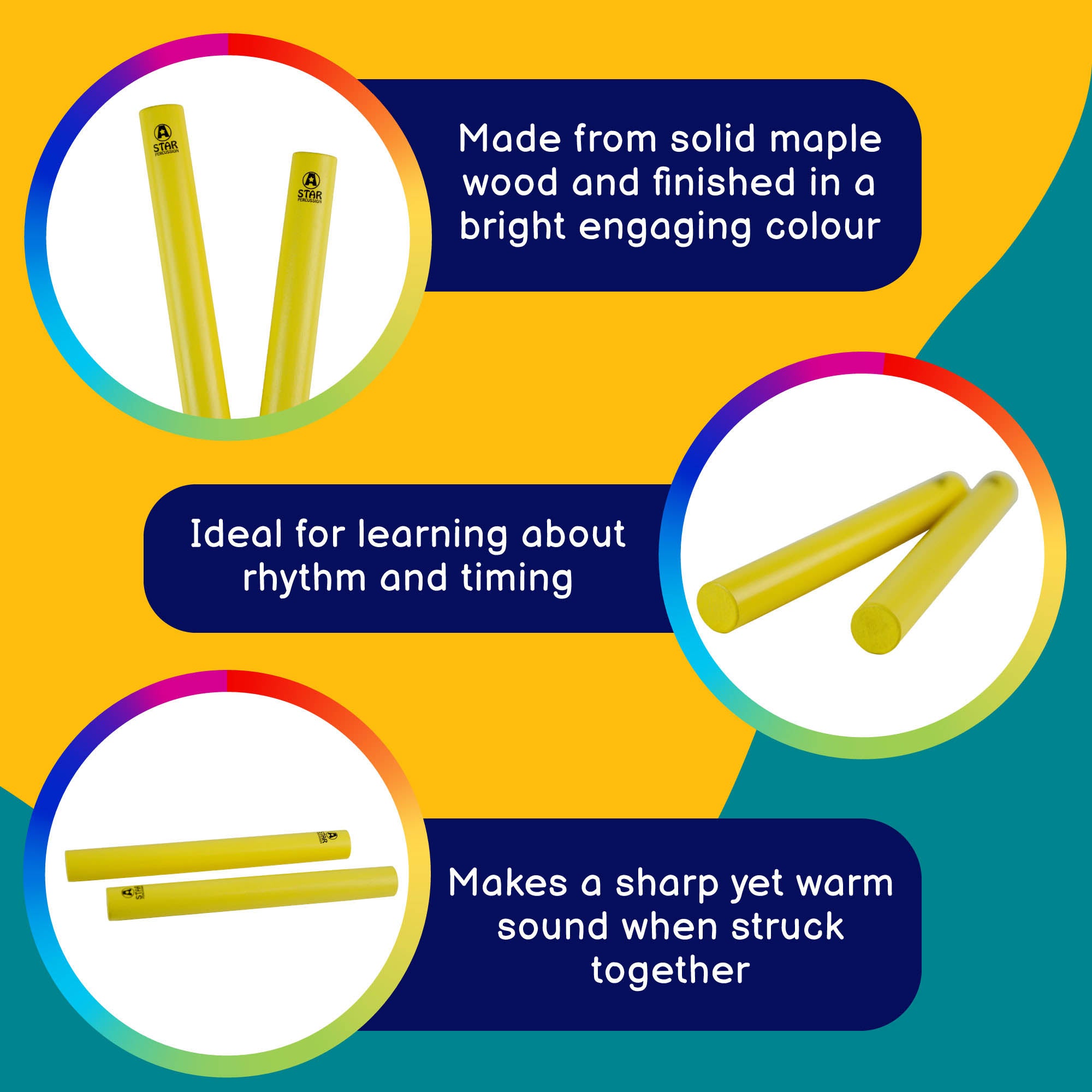 A-Star Coloured Claves Claves, Castanets and Woodblocks#Colour_Yellow