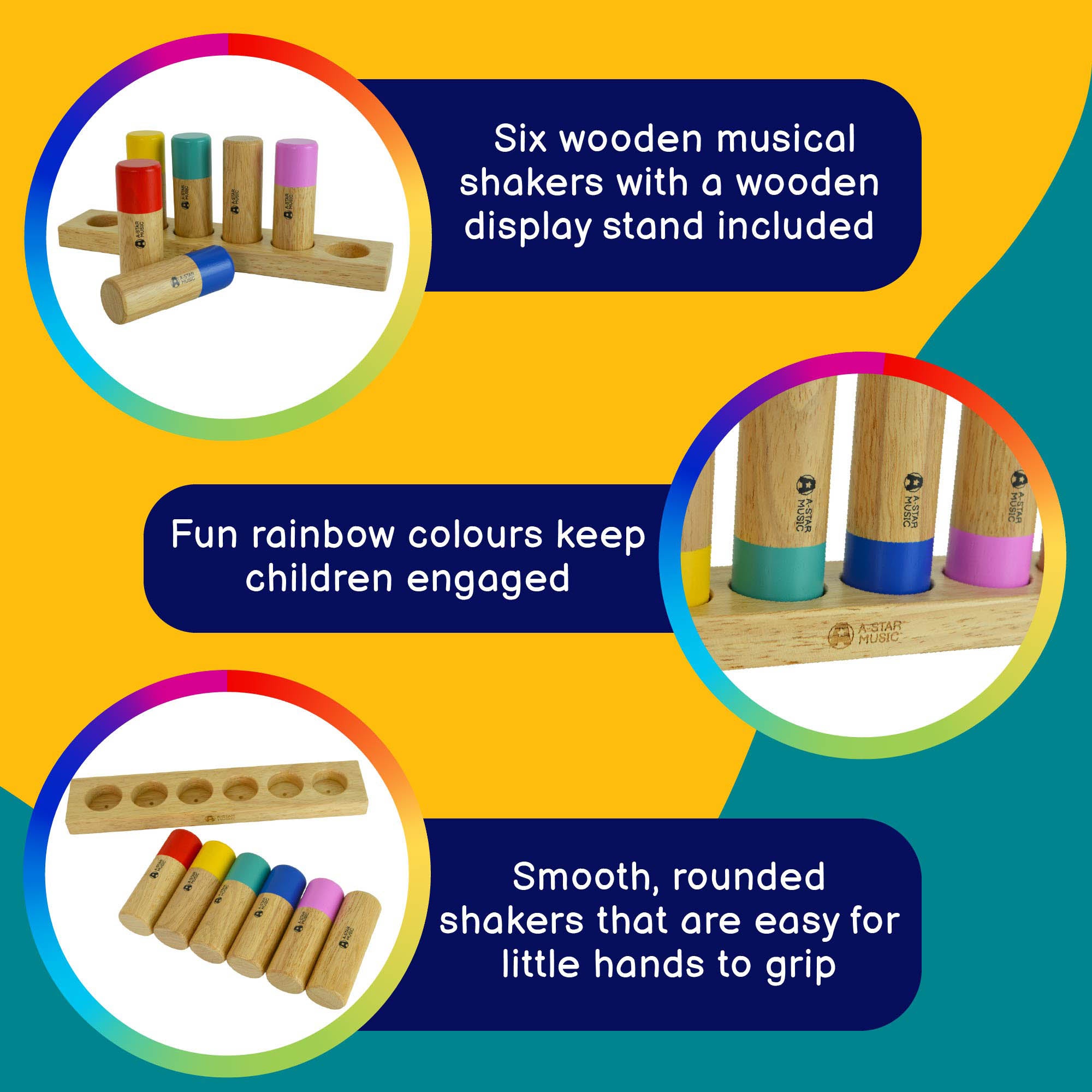 A-Star Wooden Musical Shakers - Set of 6