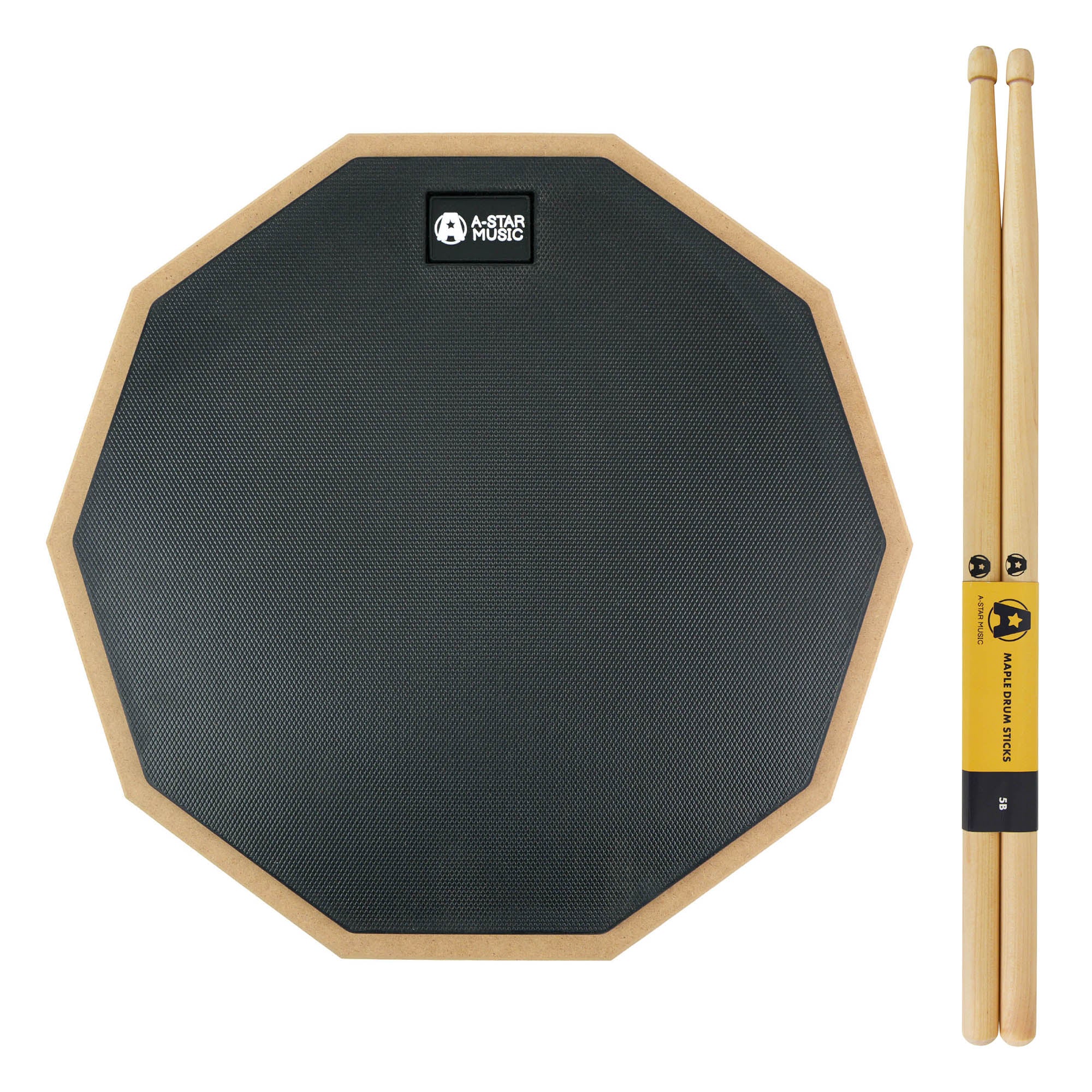A-Star 12 Inch Drum Practice Pad and 5B Drum Sticks