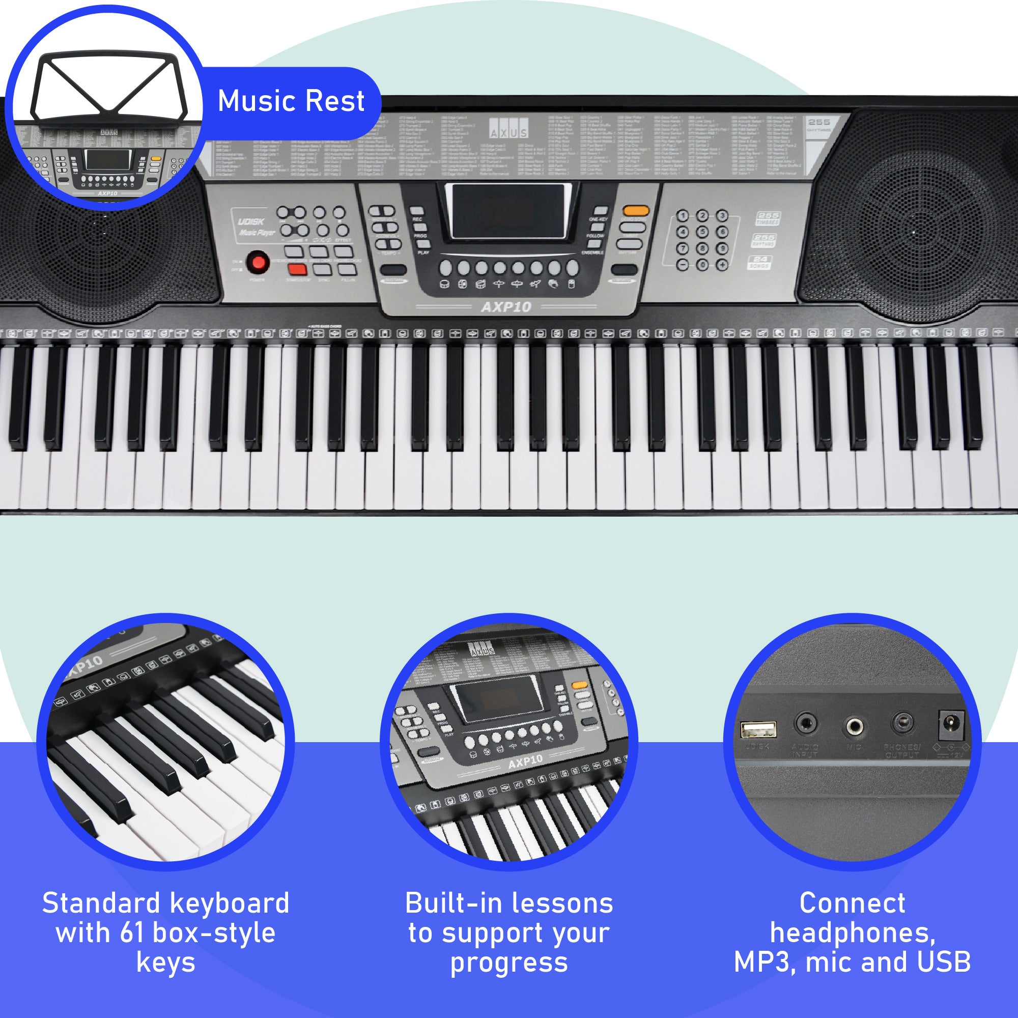 Axus AXP10 61 Note Portable Keyboard Package