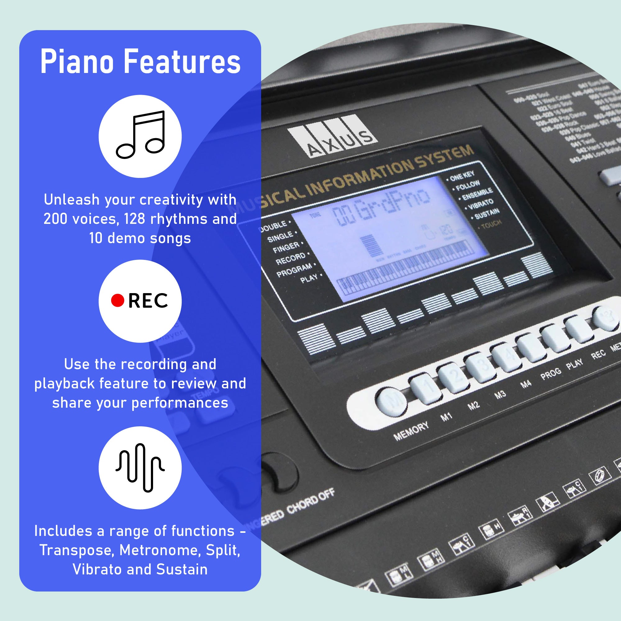 Axus AXP2 61 Note Touch Sensitive Electronic Keyboard Package