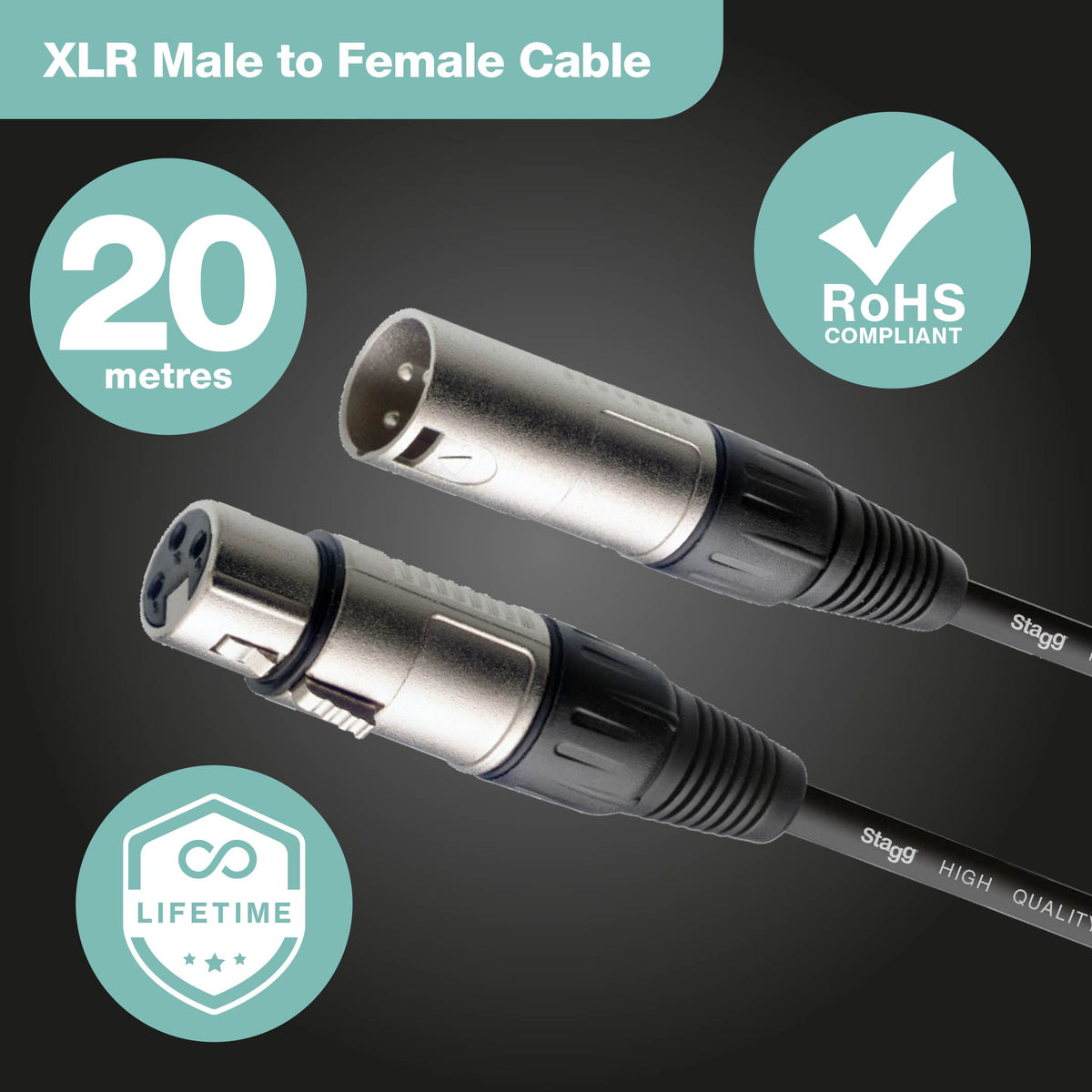 Stagg S series black XLR female to XLR male microphone cable#Size_20m