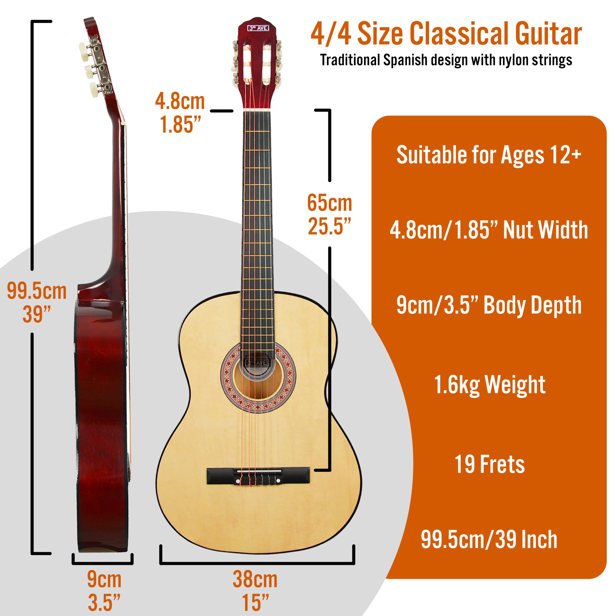 3rd Avenue Full Size Classical Guitar Pack Natural Classical Guitars#Colour_Natural