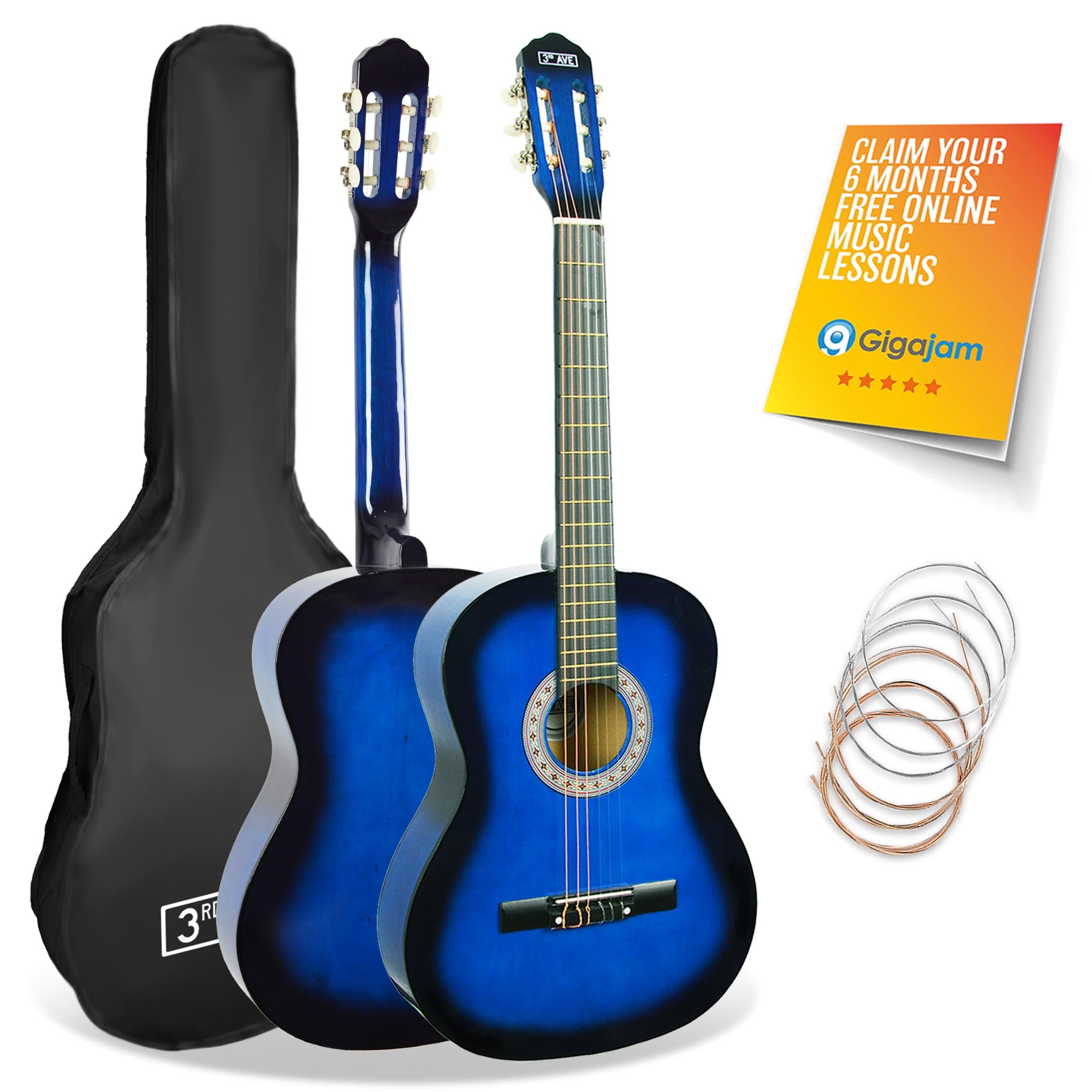 3rd Avenue Full Size Classical Guitar Pack Natural Classical Guitars#Colour_Blueburst