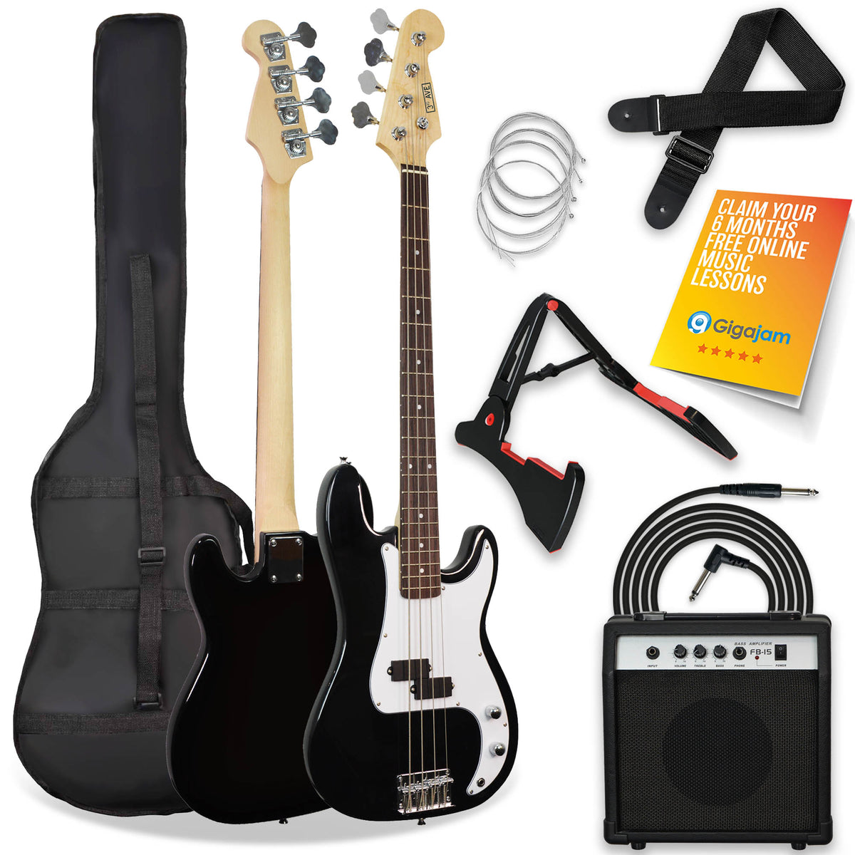 3rd Avenue Rocket Series Electric Bass Guitar Pack Bass Guitars#colour_Black