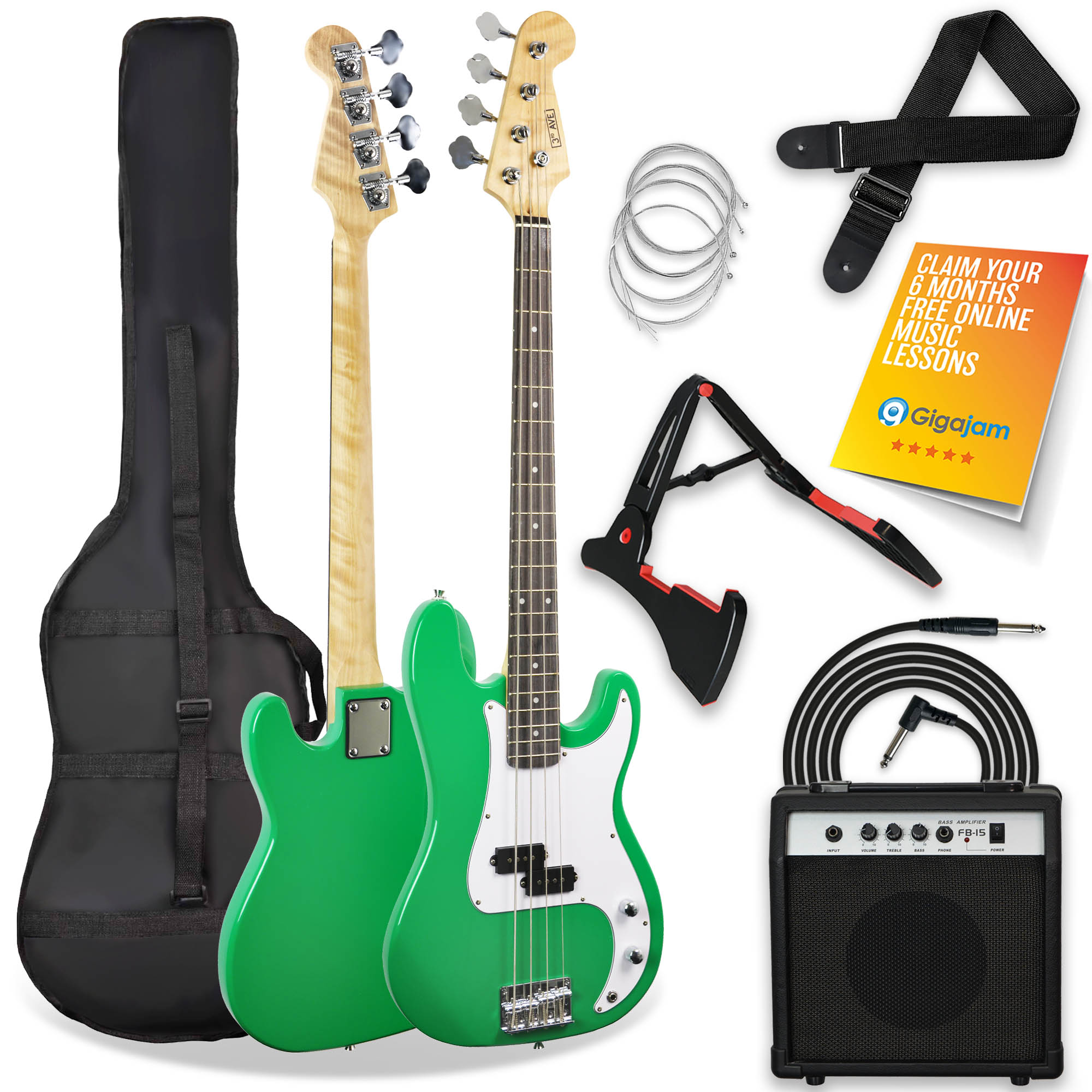 3rd Avenue Rocket Series Electric Bass Guitar Pack Bass Guitars#colour_Green