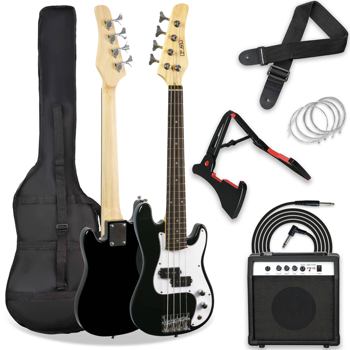 3rd Avenue 3/4 Bass Guitar Pack - Black - Rental