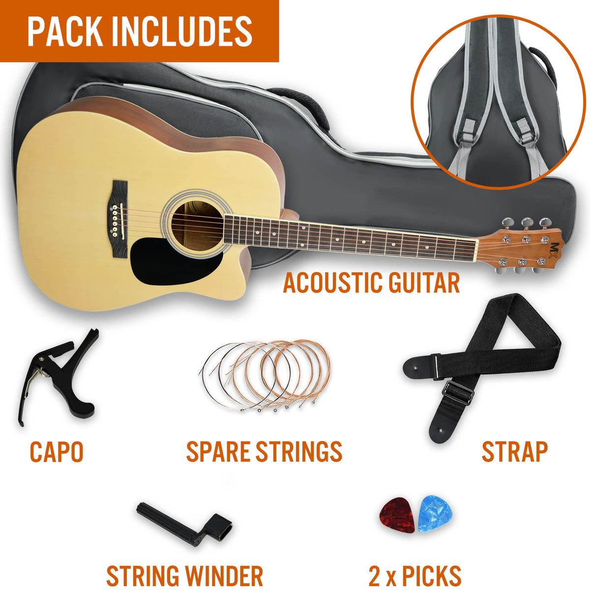 MX by 3rd Avenue Cutaway Acoustic Guitar Pack - Rental