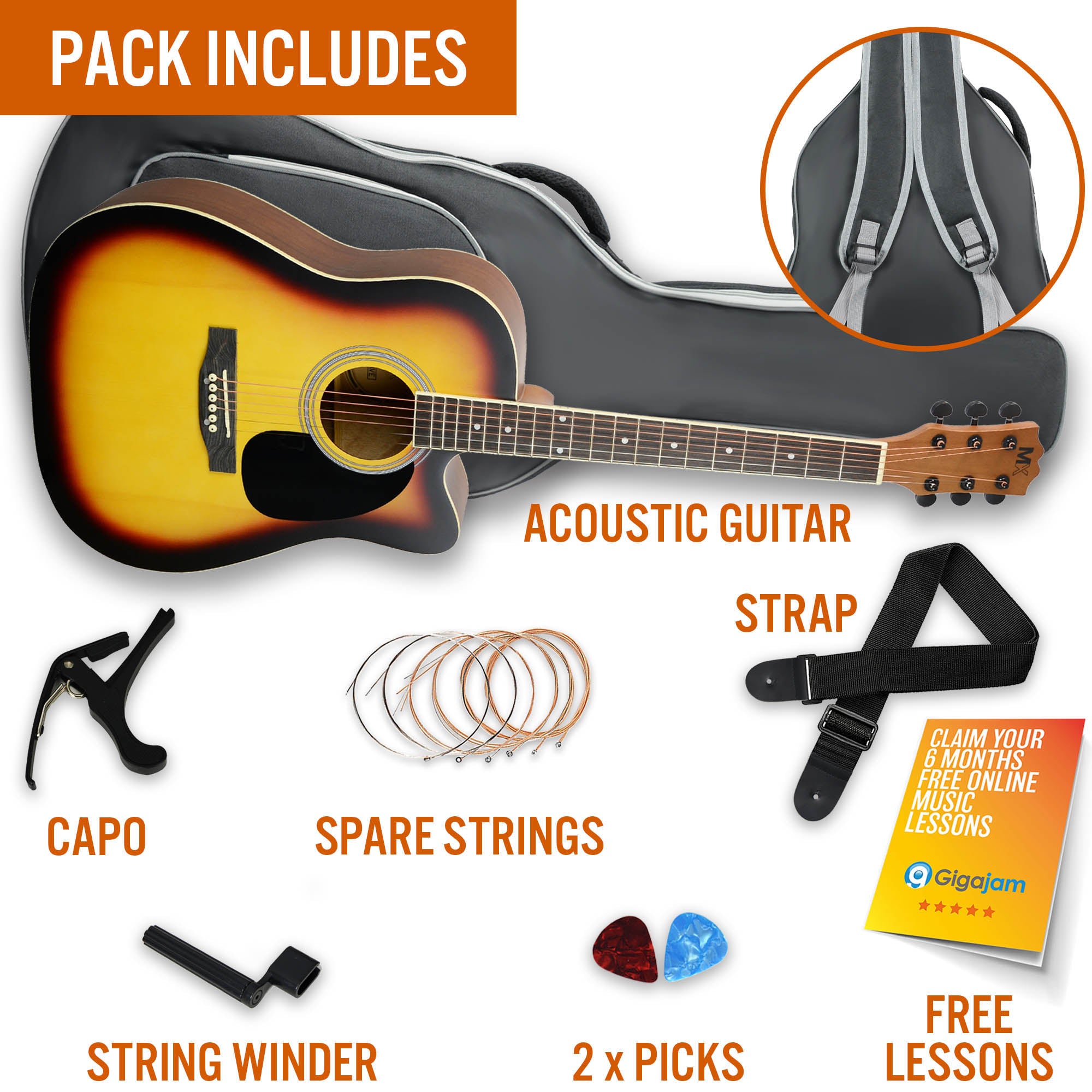 MX Cutaway Acoustic Guitar Pack#Colour_Sunburst