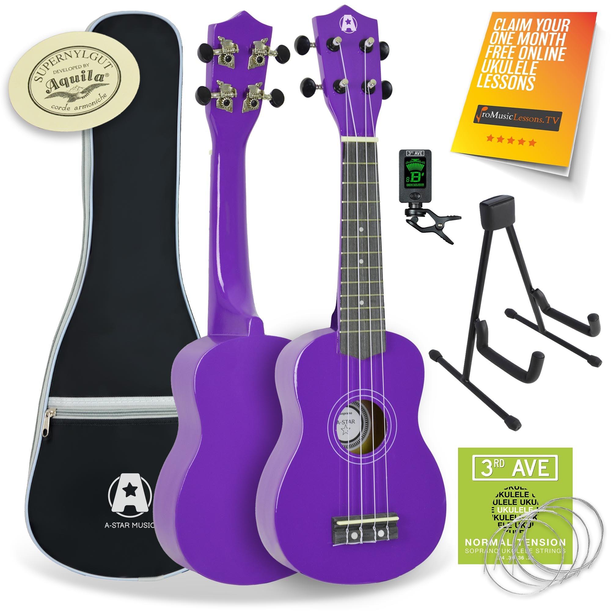 A-Star Ukulele Starter Pack Black Ukuleles#Colour_Purple