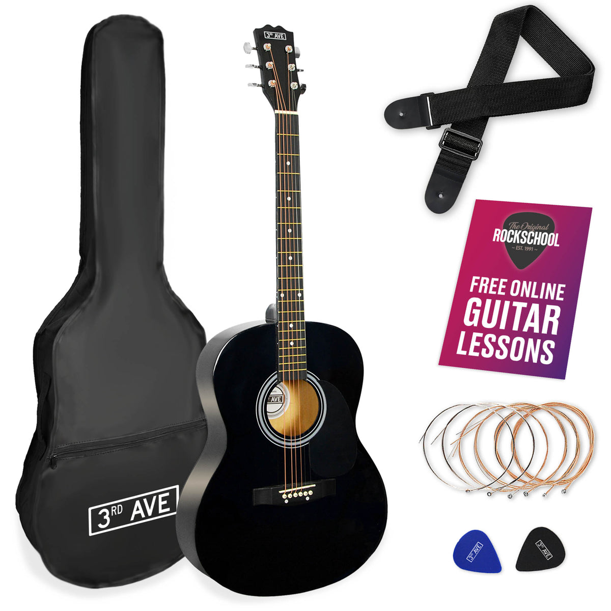 3rd Avenue Full Size Acoustic Guitar Pack Black Acoustic Guitars#Colour_Black