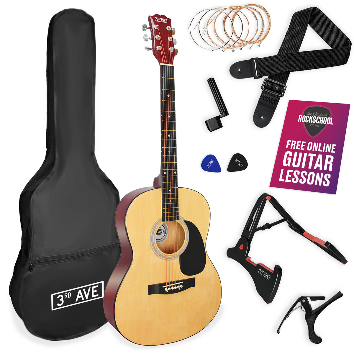3rd Avenue Full Size Acoustic Guitar Premium Pack Natural Acoustic Guitars#Colour_Natural