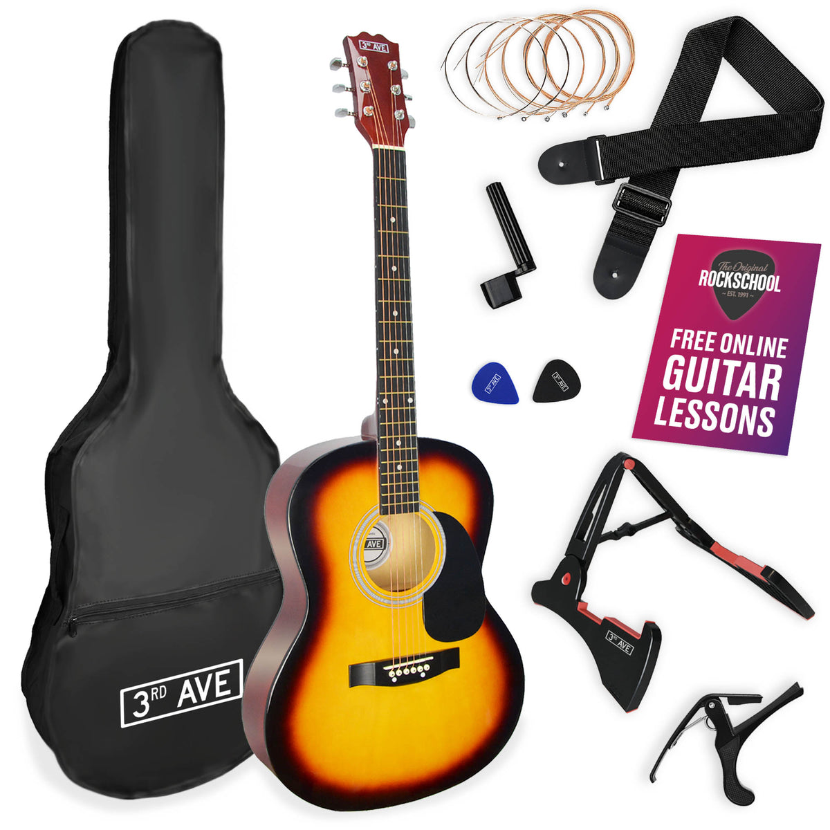 3rd Avenue Full Size Acoustic Guitar Premium Pack Sunburst Acoustic Guitars#Colour_Sunburst