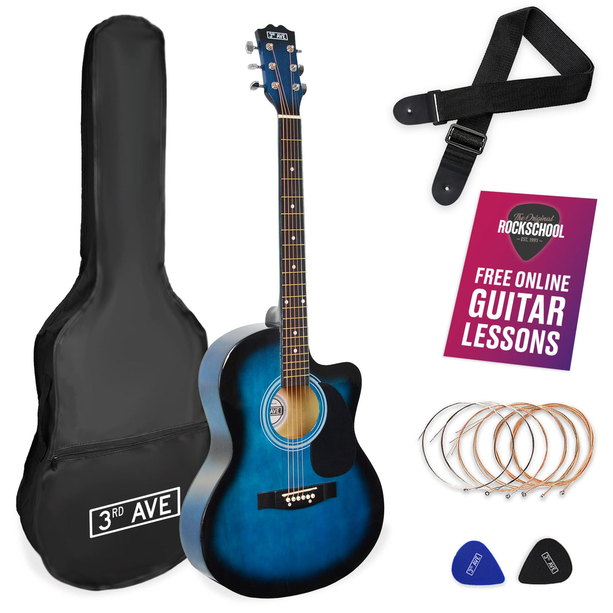 3rd Avenue Full Size Cutaway Acoustic Guitar Pack Black Acoustic Guitars#Colour_Blueburst