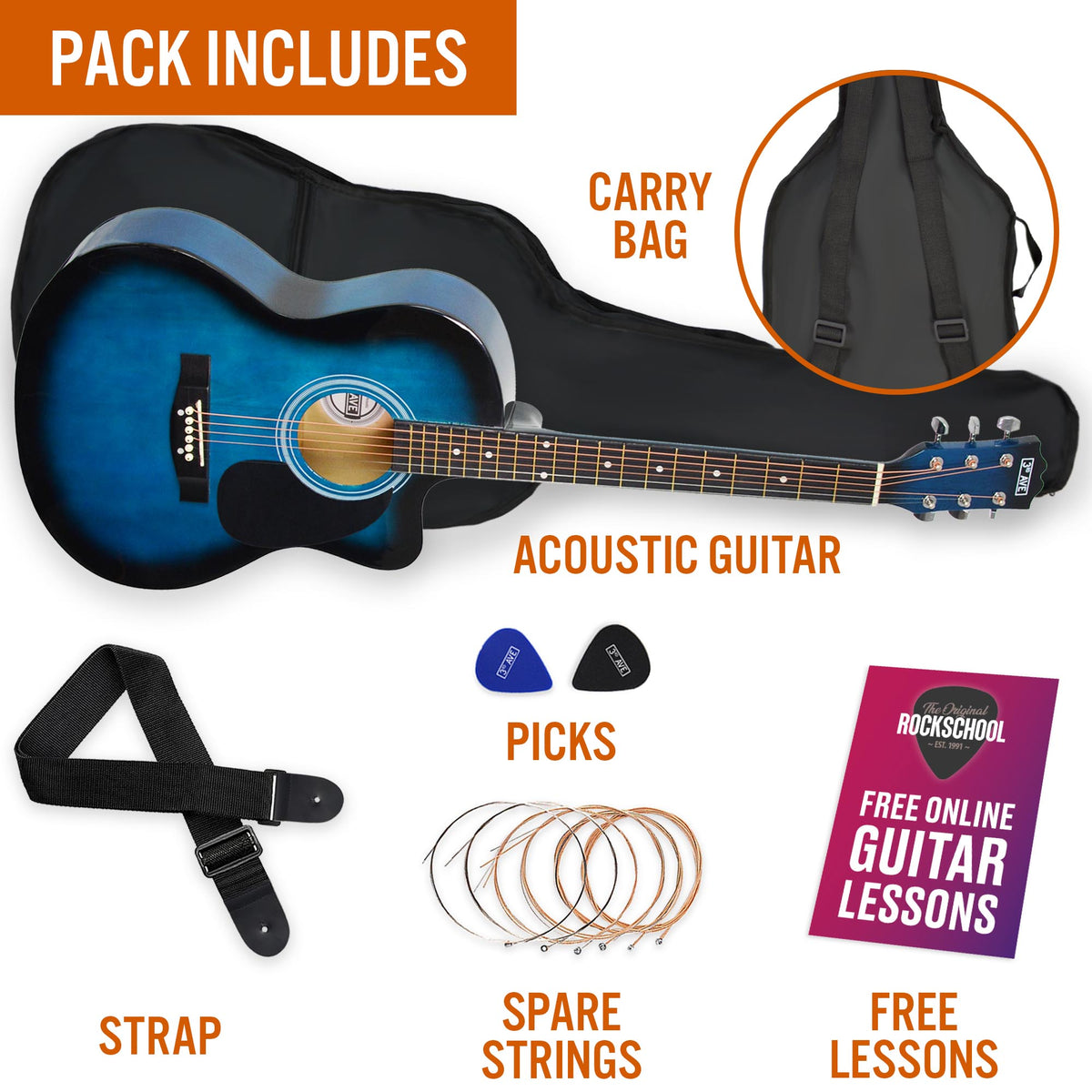 3rd Avenue Full Size Cutaway Acoustic Guitar Pack Black Acoustic Guitars#Colour_Blueburst