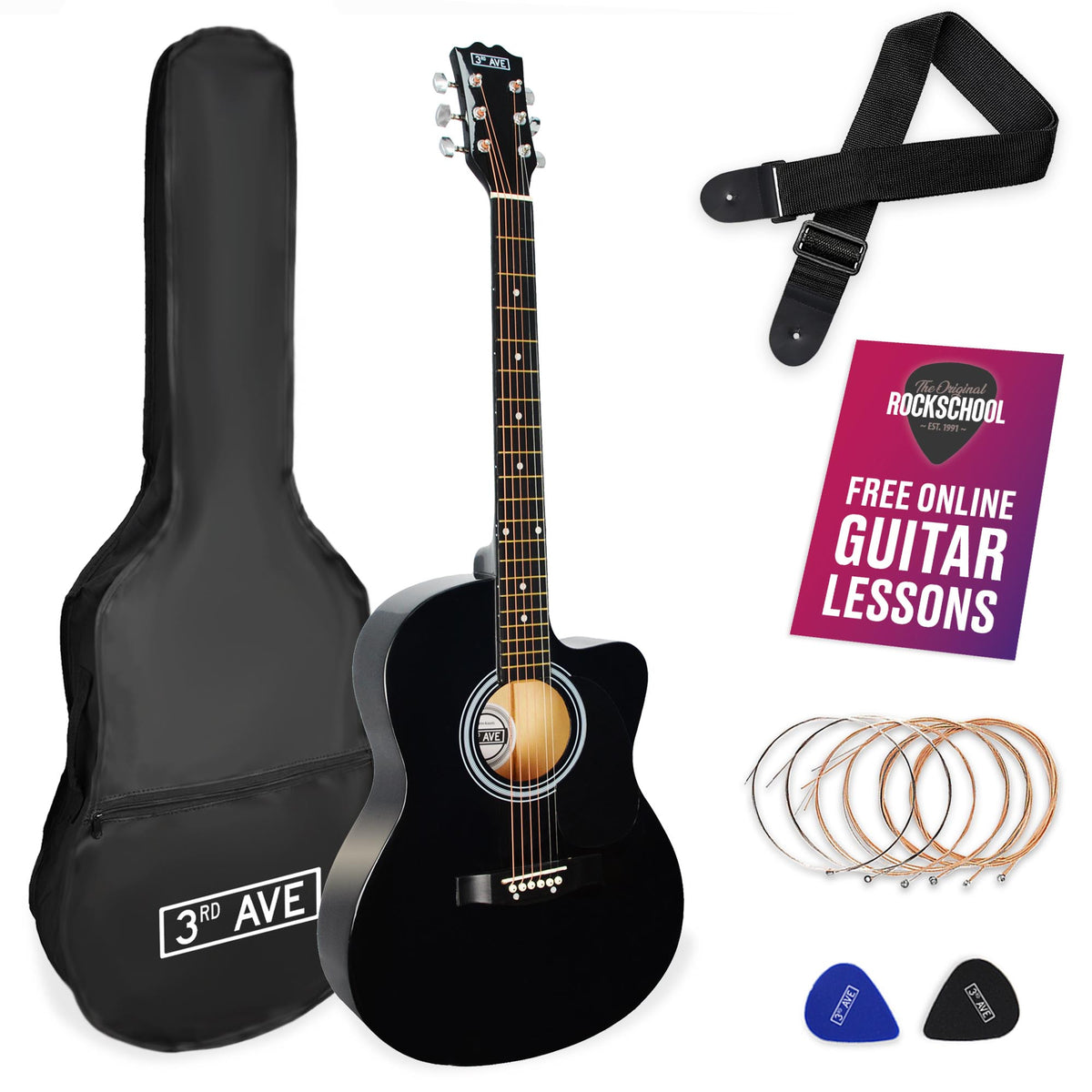 3rd Avenue Full Size Cutaway Acoustic Guitar Pack Black Acoustic Guitars#Colour_Black
