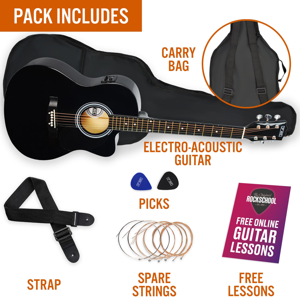 3rd Avenue Full Size Cutaway Electro Acoustic Guitar Pack Black Acoustic Guitars#Colour_Black