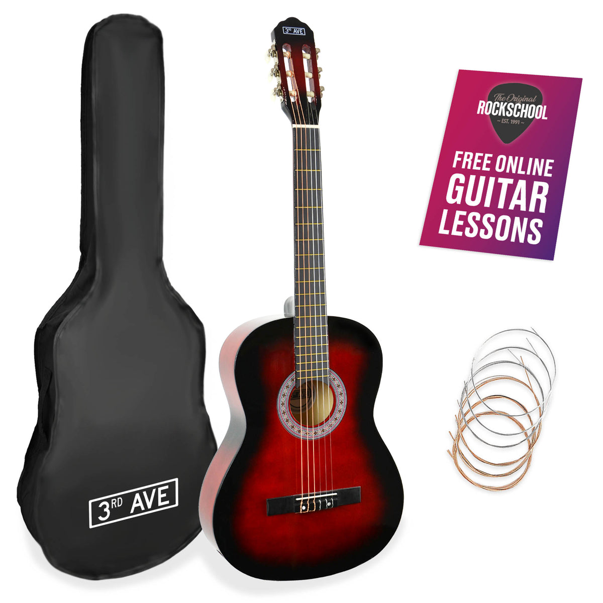 3rd Avenue Full Size Classical Guitar Pack Sunburst Classical Guitars#Colour_Redburst