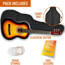 3rd Avenue 3/4 Size Classical Guitar Pack Sunburst Classical Guitars