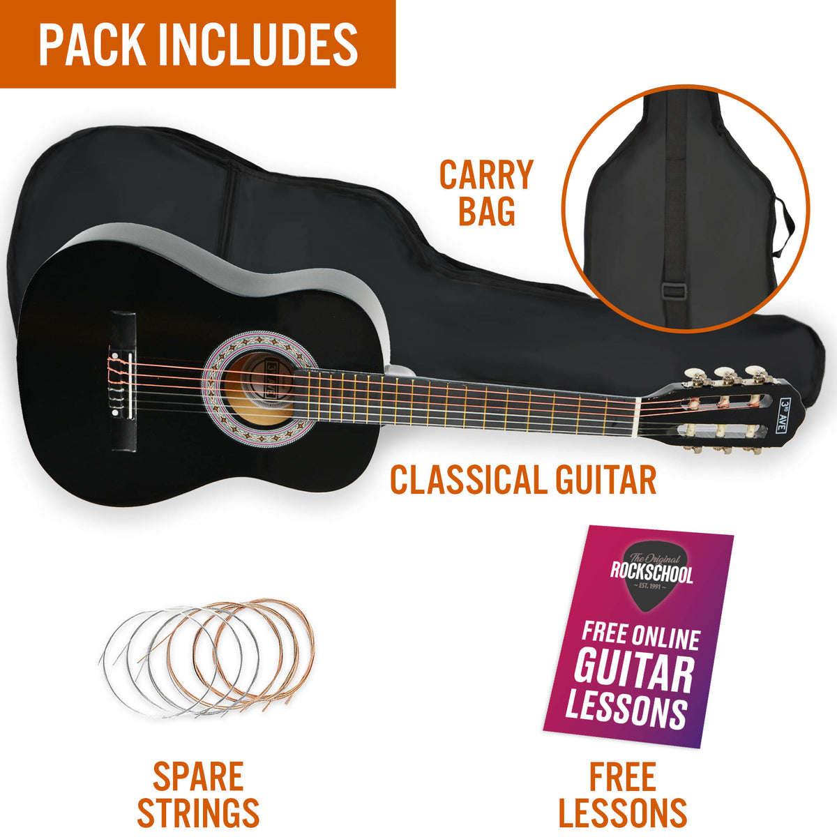 3rd Avenue 1/2 Size Classical Guitar Pack Black Classical Guitars#Colour_Black