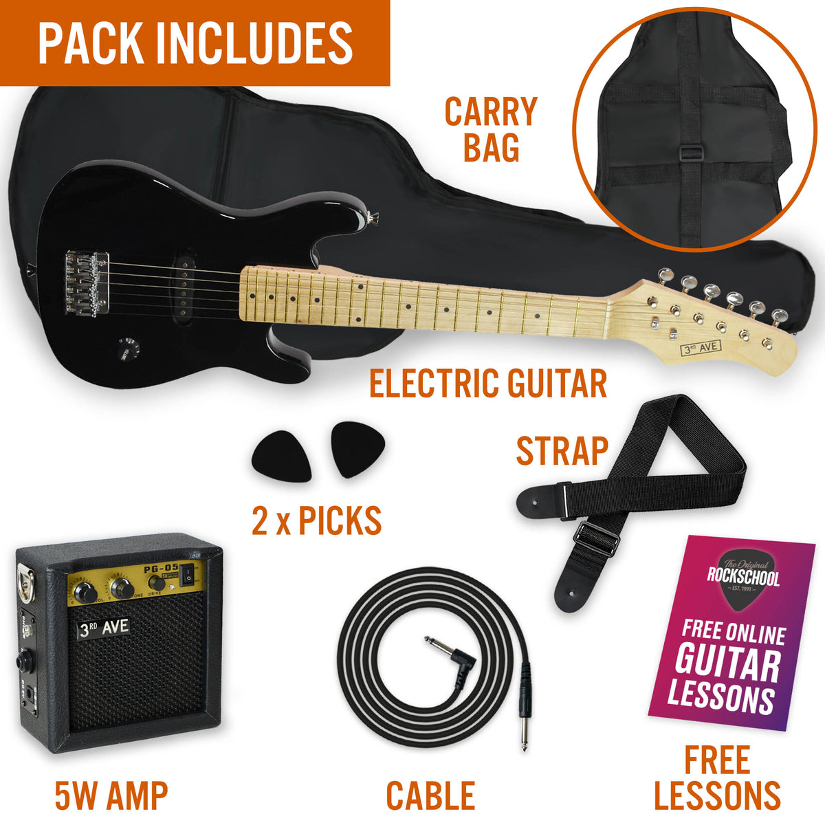 3rd Avenue Junior Electric Guitar Pack Red Electric Guitars#Colour_Black
