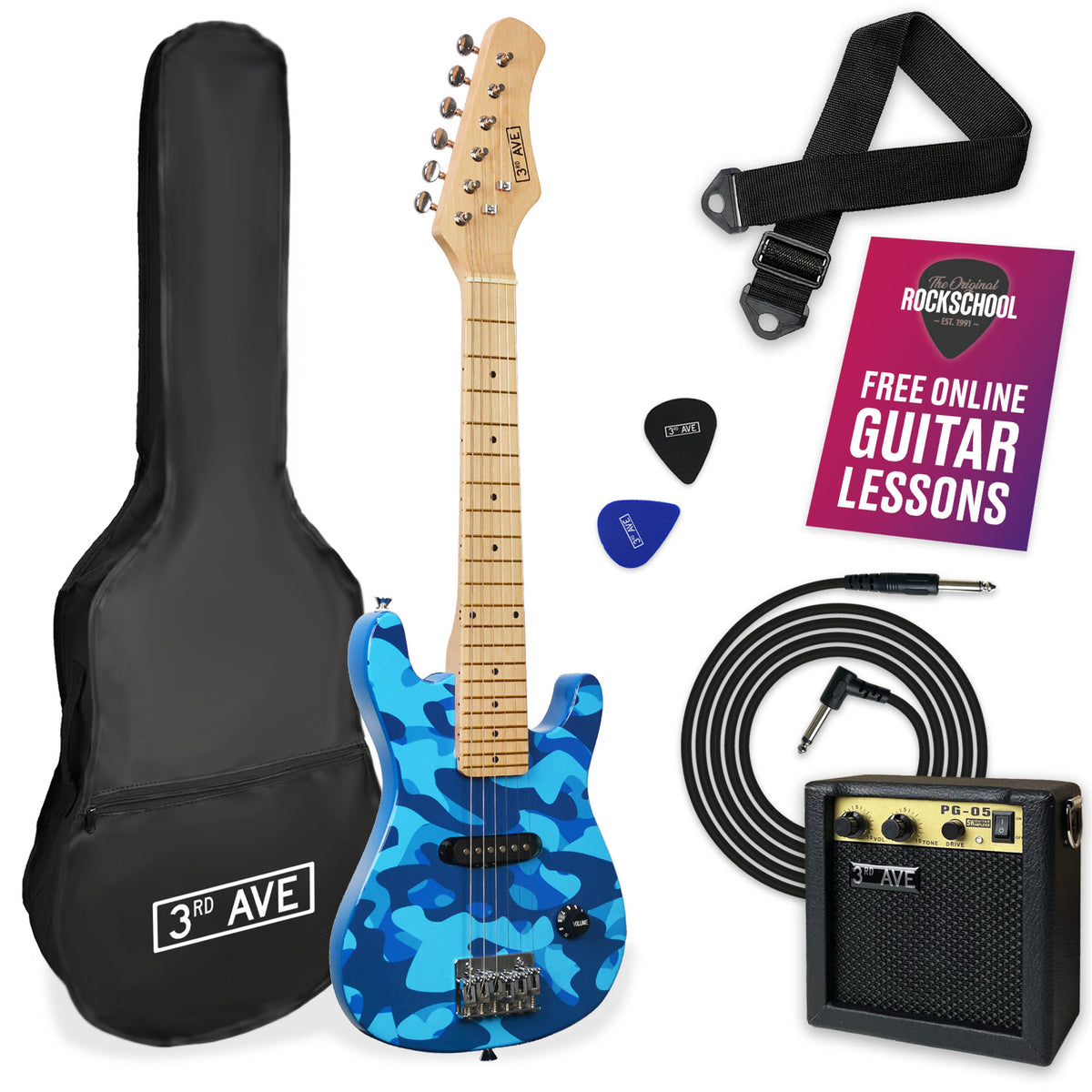 3rd Avenue Junior Electric Guitar Pack Red Electric Guitars#Colour_Blue Camo