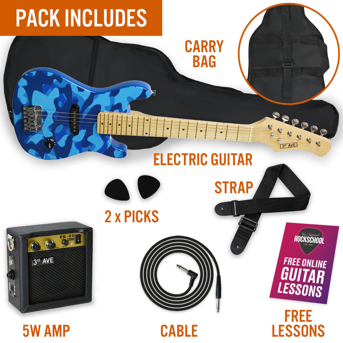 3rd Avenue Junior Electric Guitar Pack Red Electric Guitars#Colour_Blue Camo