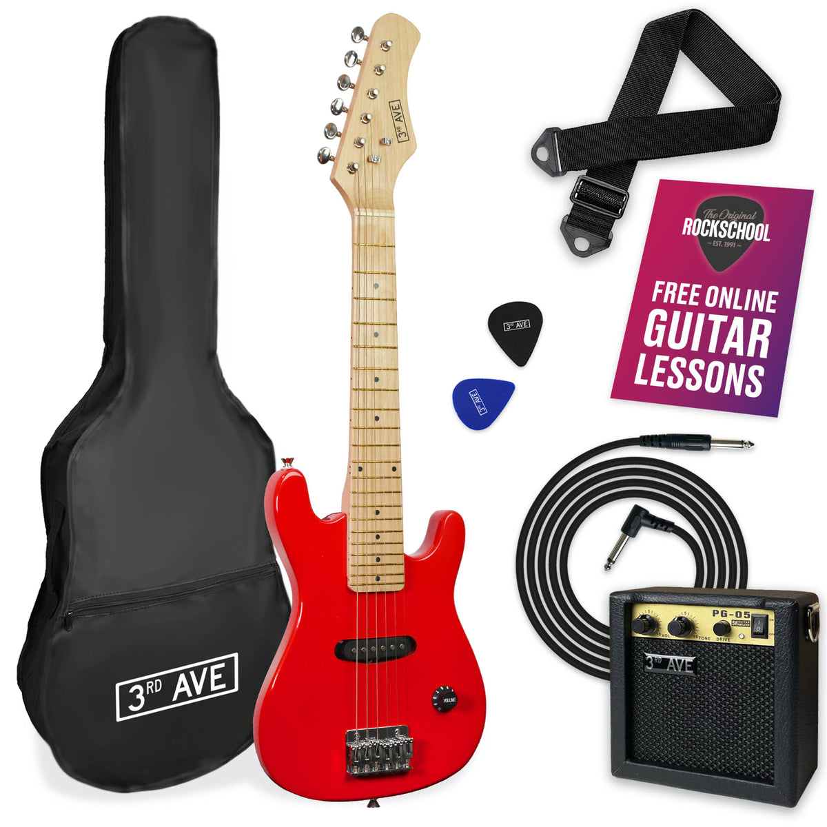 3rd Avenue Junior Electric Guitar Pack Red Electric Guitars#Colour_Red