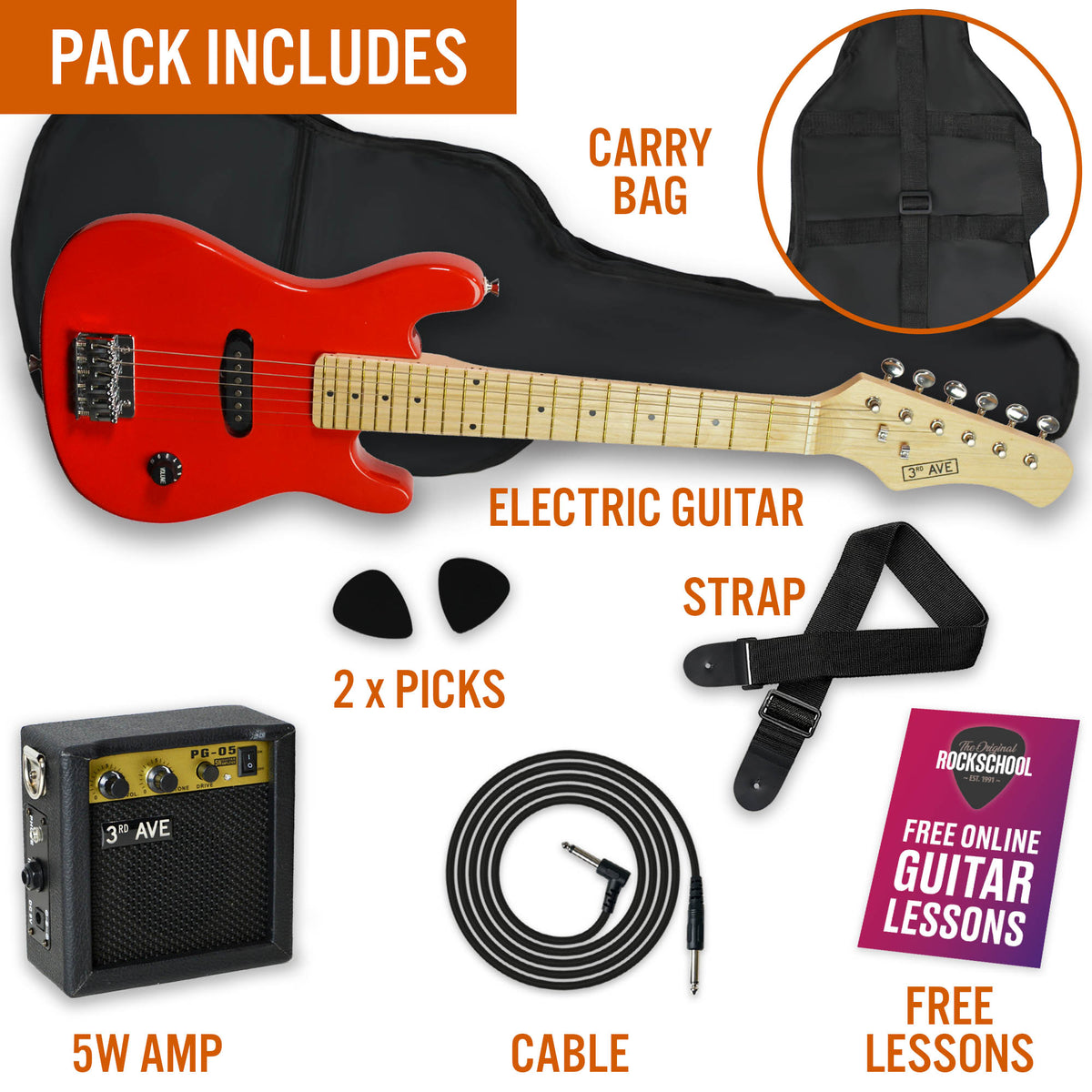 3rd Avenue Junior Electric Guitar Pack Red Electric Guitars#Colour_Red