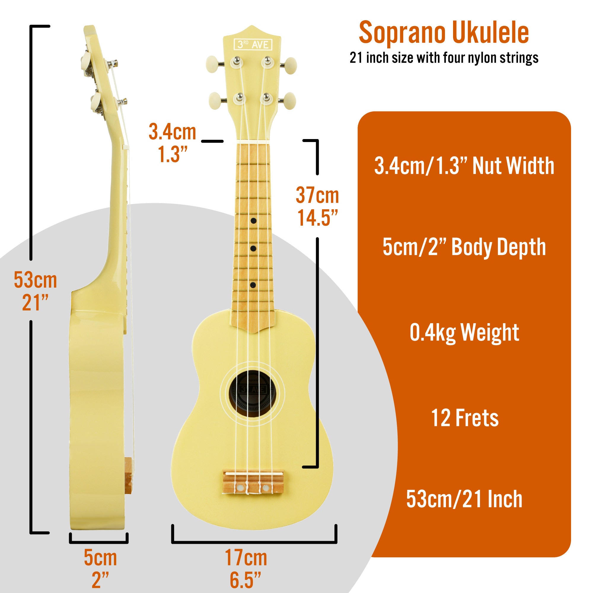 3rd Avenue Soprano Ukulele Ukuleles#Colour_Yellow
