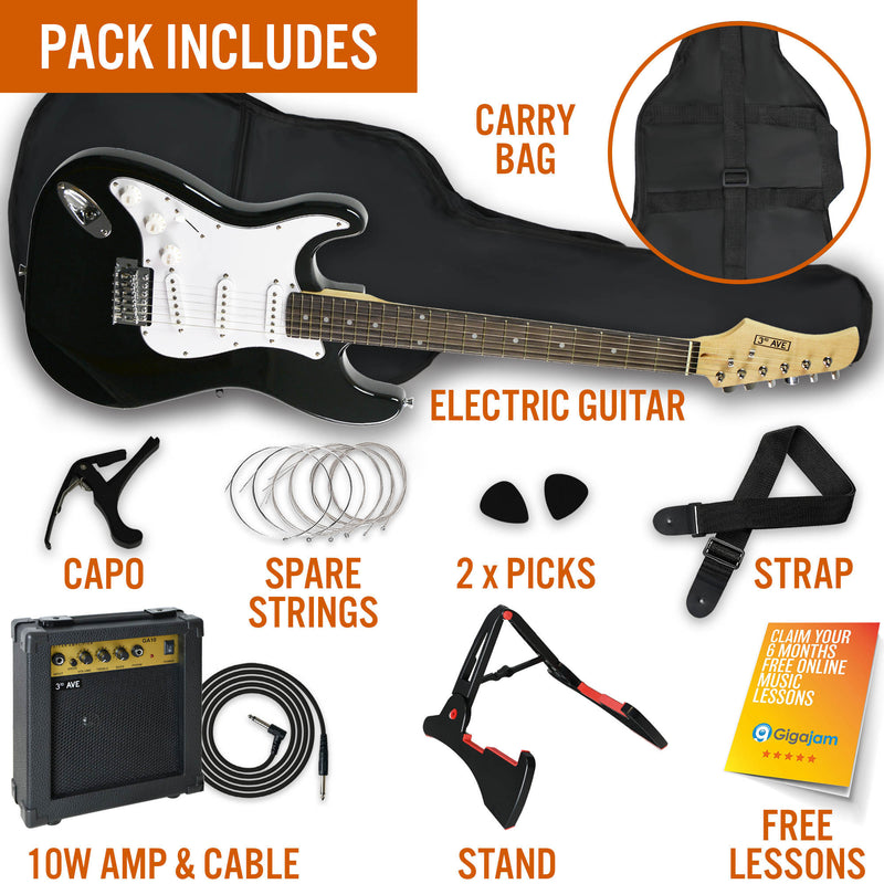 3rd Avenue 4/4 Size Electric Guitar Pack - Left Hand Black