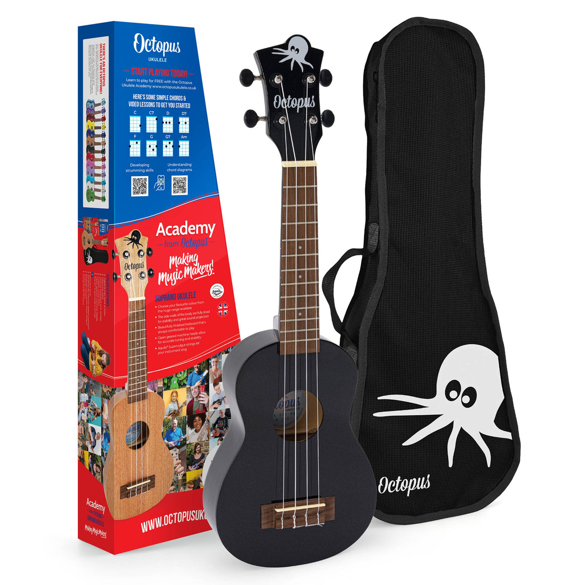 Octopus Academy Soprano Ukulele#Colour_Metallic Black