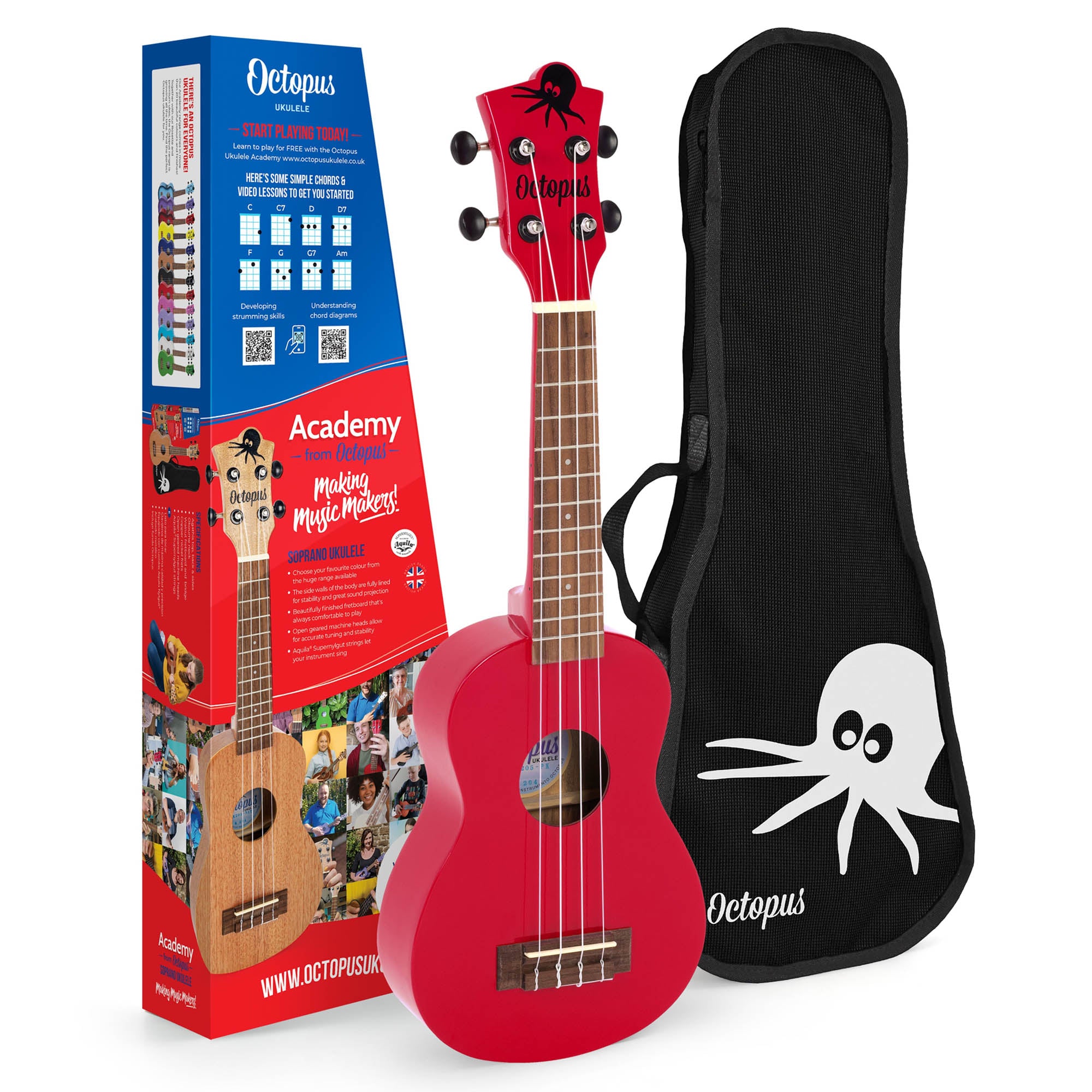 Octopus Academy Soprano Ukulele#Colour_Red