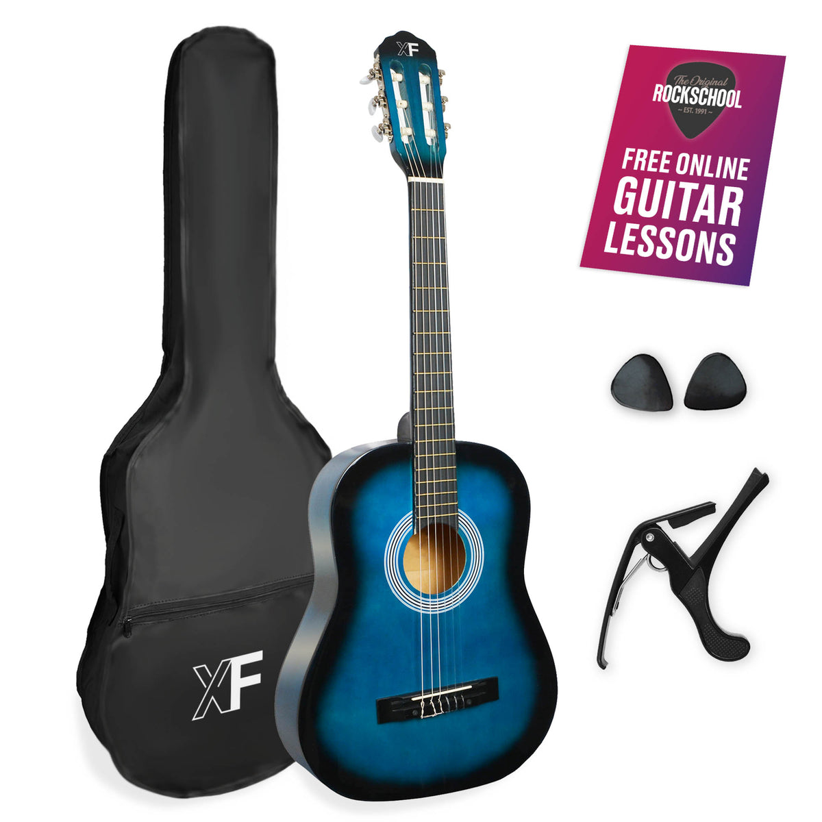 XF 3/4 Size Classical Guitar Pack Natural Classical Guitars#Colour_Blueburst