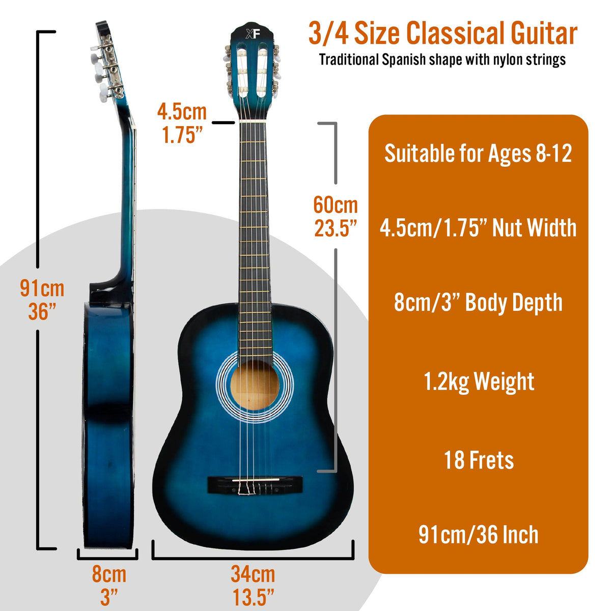 XF 3/4 Size Classical Guitar Pack Natural Classical Guitars#Colour_Blueburst
