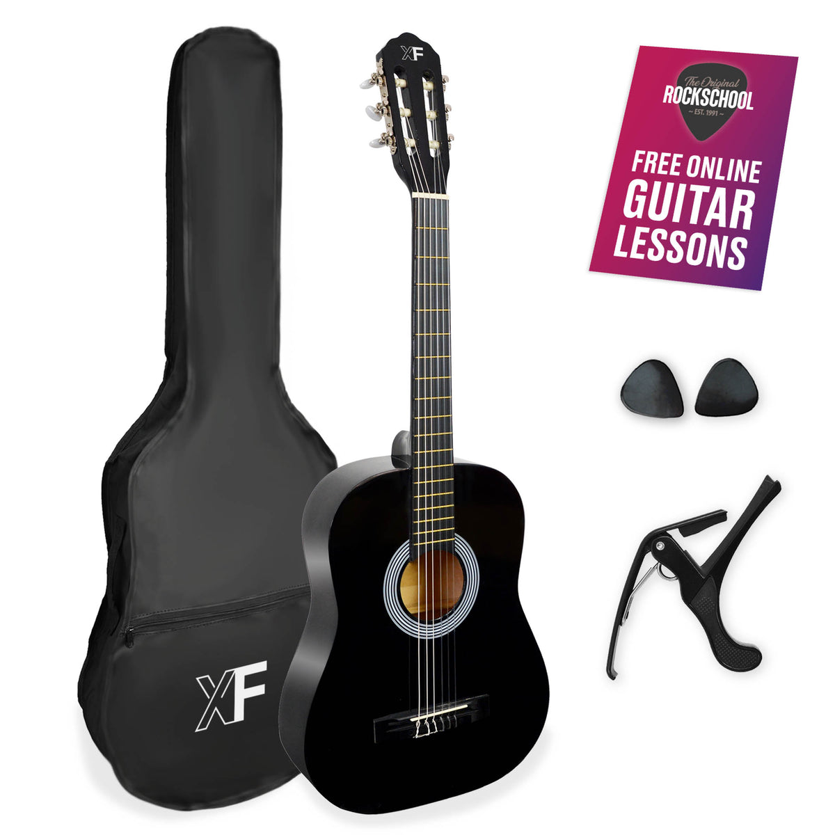 XF 3/4 Size Classical Guitar Pack Natural Classical Guitars#Colour_Black