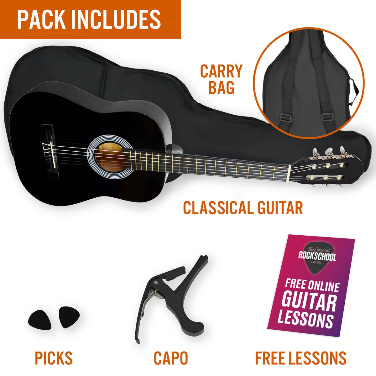 XF 3/4 Size Classical Guitar Pack Natural Classical Guitars#Colour_Black
