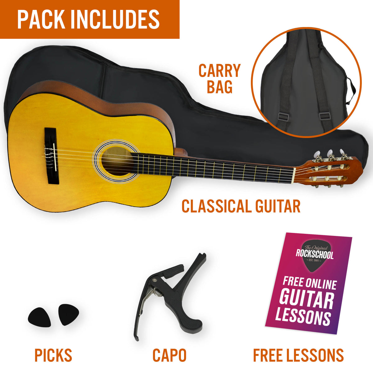 XF 3/4 Size Classical Guitar Pack Natural Classical Guitars#Colour_Natural